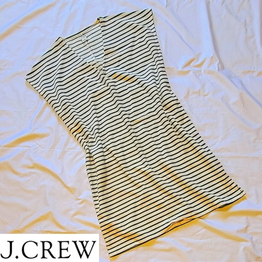 J crew v neck green stripe shift dress S